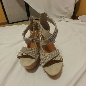 Ladies Cork Wedge Bling Shoes 7